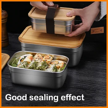 Best Sale 304 Stainless Steel Bento Box Adult Microwave Safe Dishwasher Safe Leakproof Work Wooden Lunch Box for Children